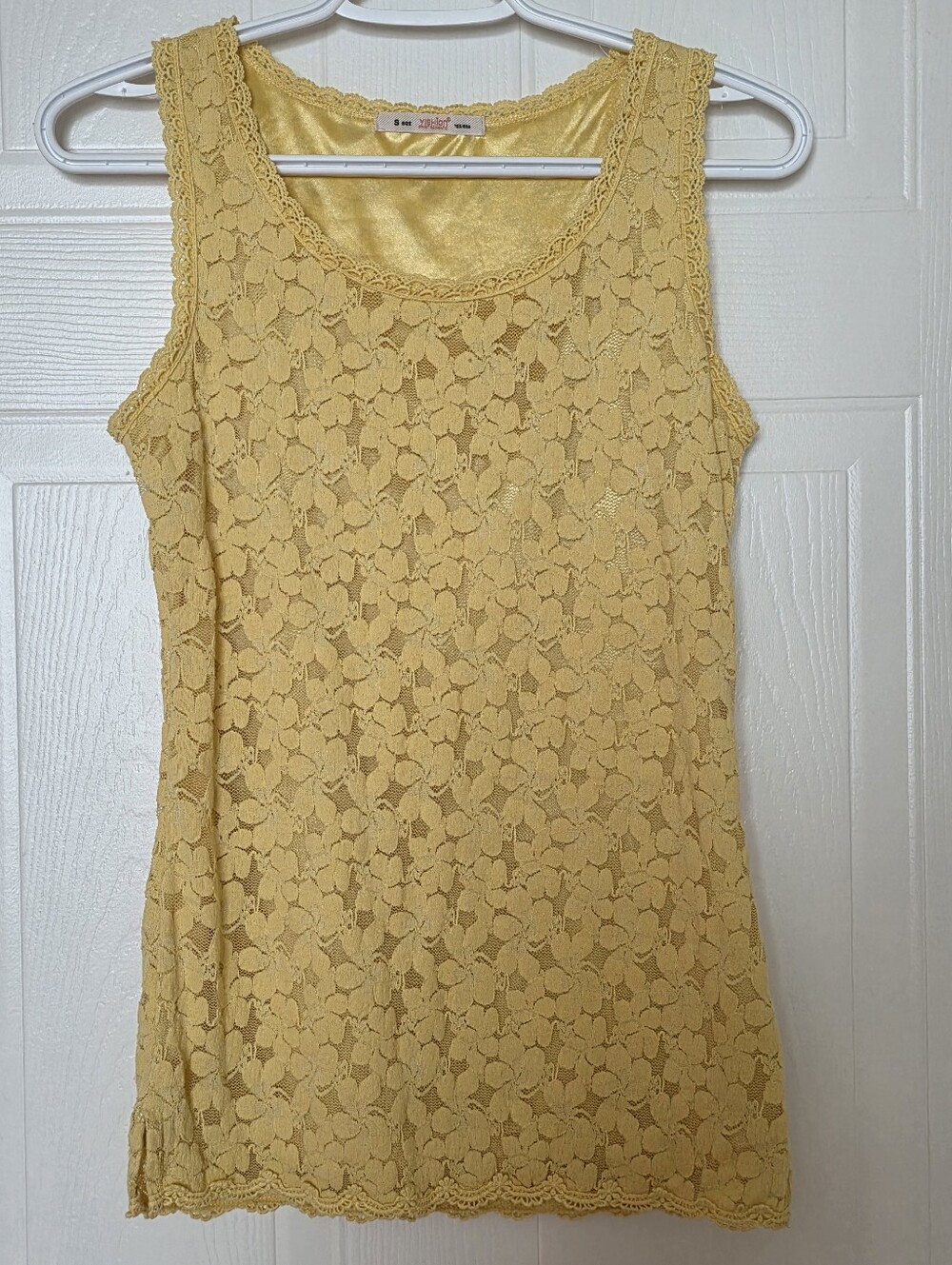 Yishion Lace Overlay Sleeveless Top, Yellow, S